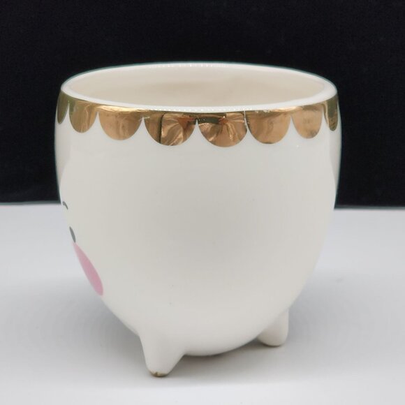 Cute Ceramic Planter Planter With Face Gold Rim Small Footed Decorative Whimsica - Picture 3 of 8